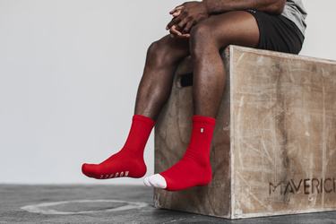 Nobull Crew Men's Socks Red White | Australia (WX4692)